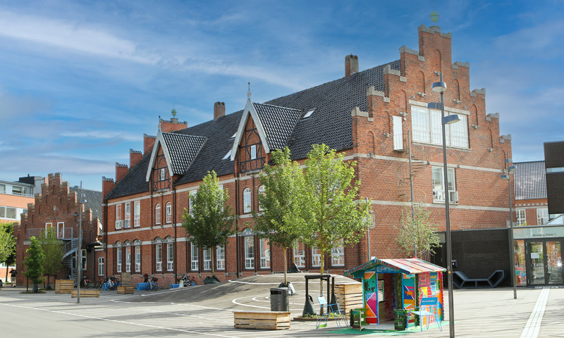 Et billede af den gamle hovedbygning på Bindslevs Plads